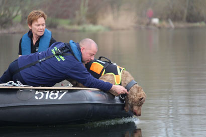 drv-ev-wasserortung_001 DRV e.V. Ausbildung Wasserortung Hund im Boot mit zwei Hundeführern